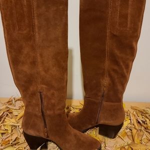 New genuine suede leather knee high boots